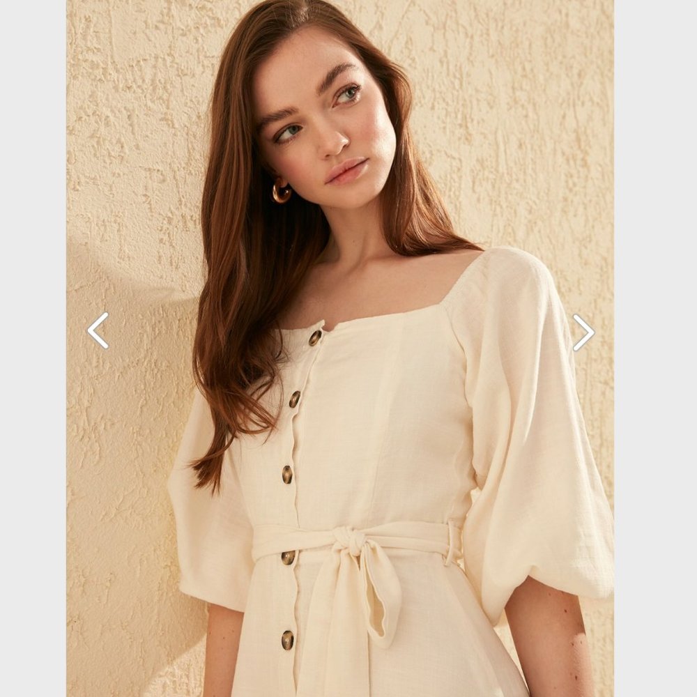Organic Ecru Belted Buttoned Maxi Dress - Picture 9 of 10